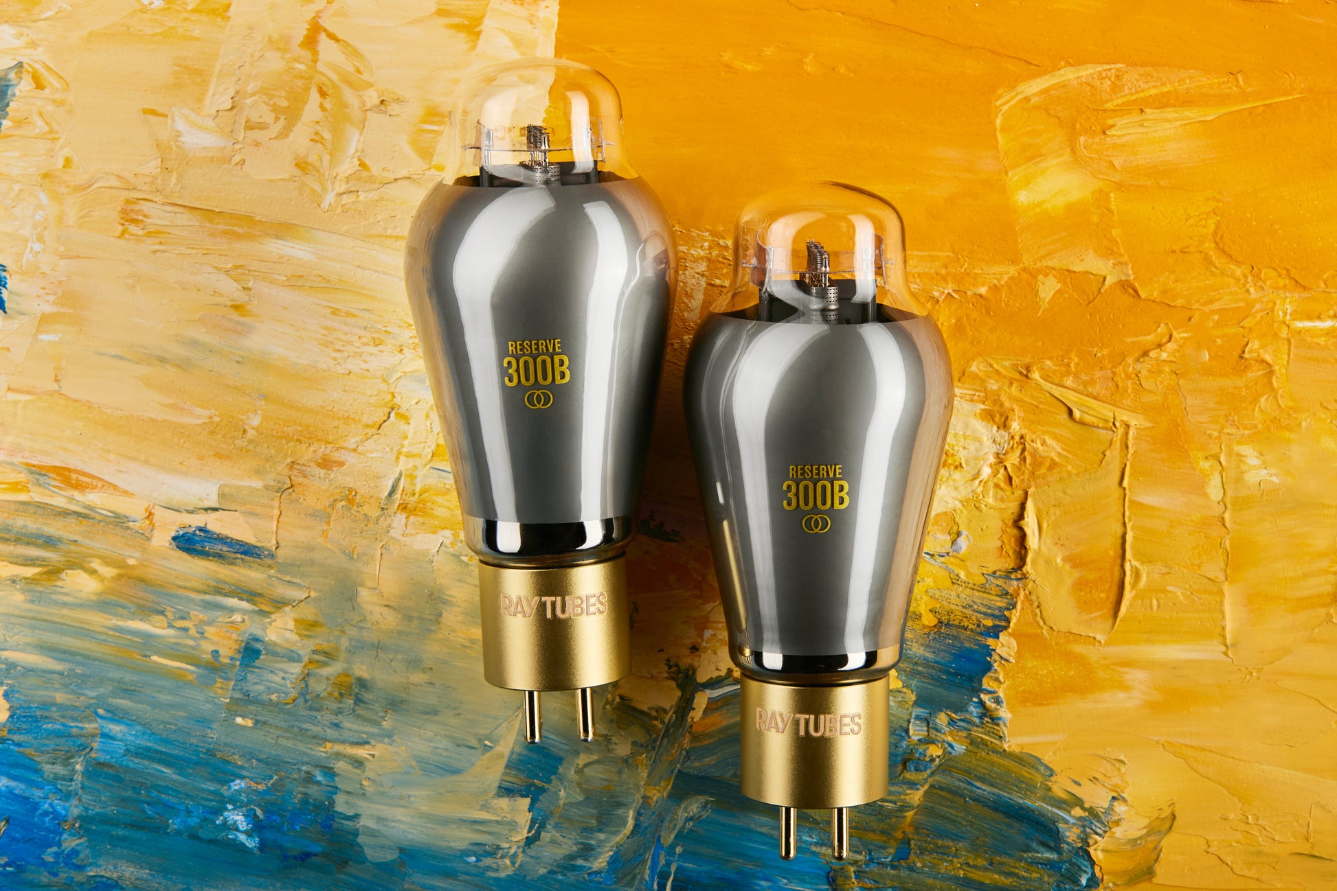 Two vacuum tubes on a colorful abstract background
