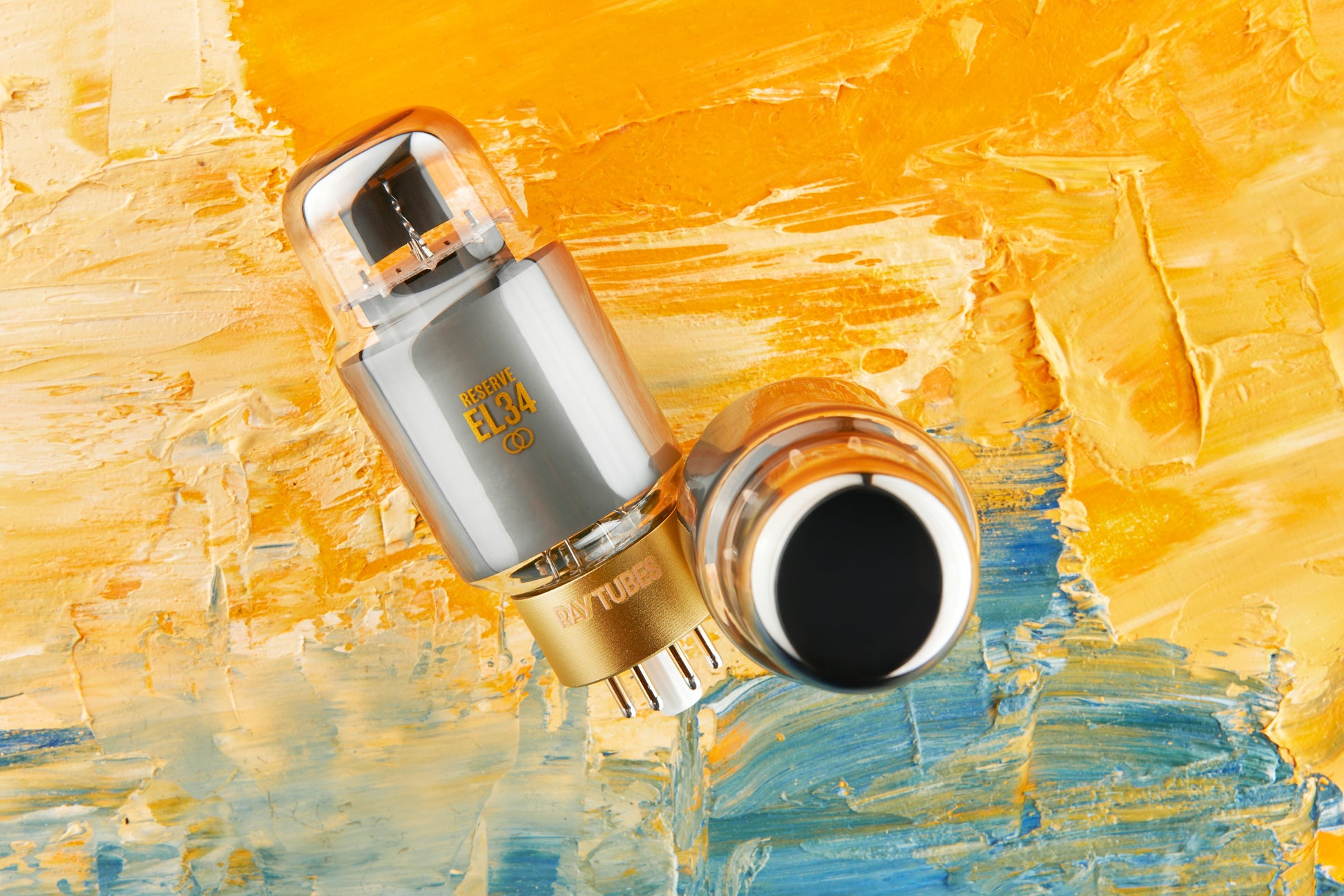 Vacuum tube on a textured yellow and blue background